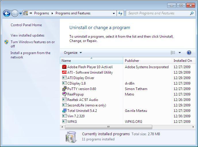 usuwanie programów w Windows 7